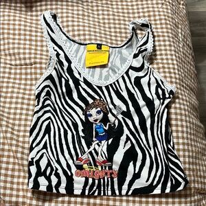 Omighty Black and White Zebra Crop Top with Embroidered Character